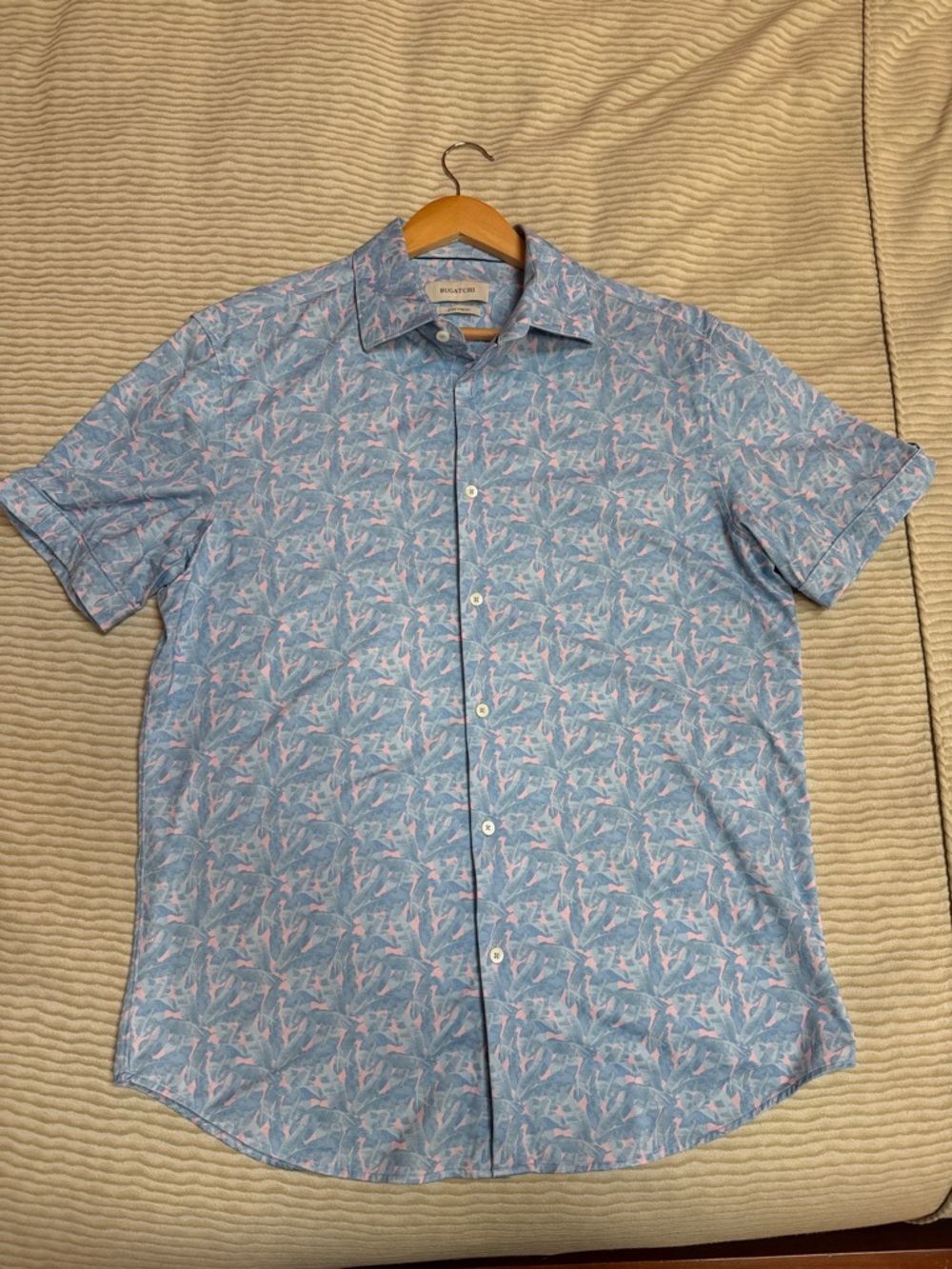 Bugatchi Light Blue Floral Short-Sleeve Button-Down Shirt